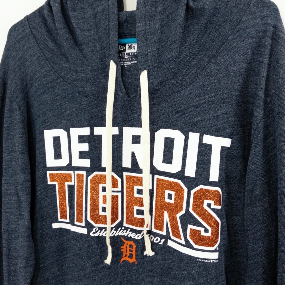 New Era Womens XL Detroit Tigers Hoodie Navy Tri-Blend Glitter Logo Pullover MLB